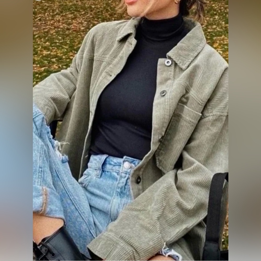 Olive Corduroy Shacket Jacket - Women